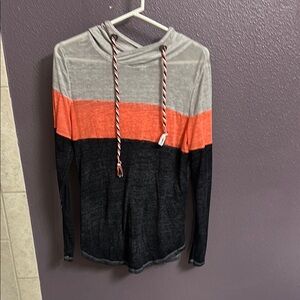 Striped Gray, Orange, and Black Hoodie